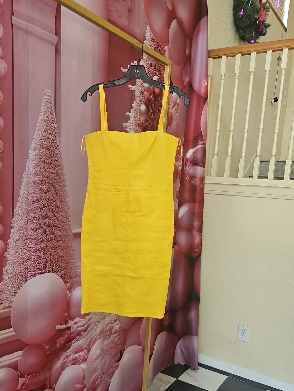 Square Leather Mini Dress in Vibrant Yellow